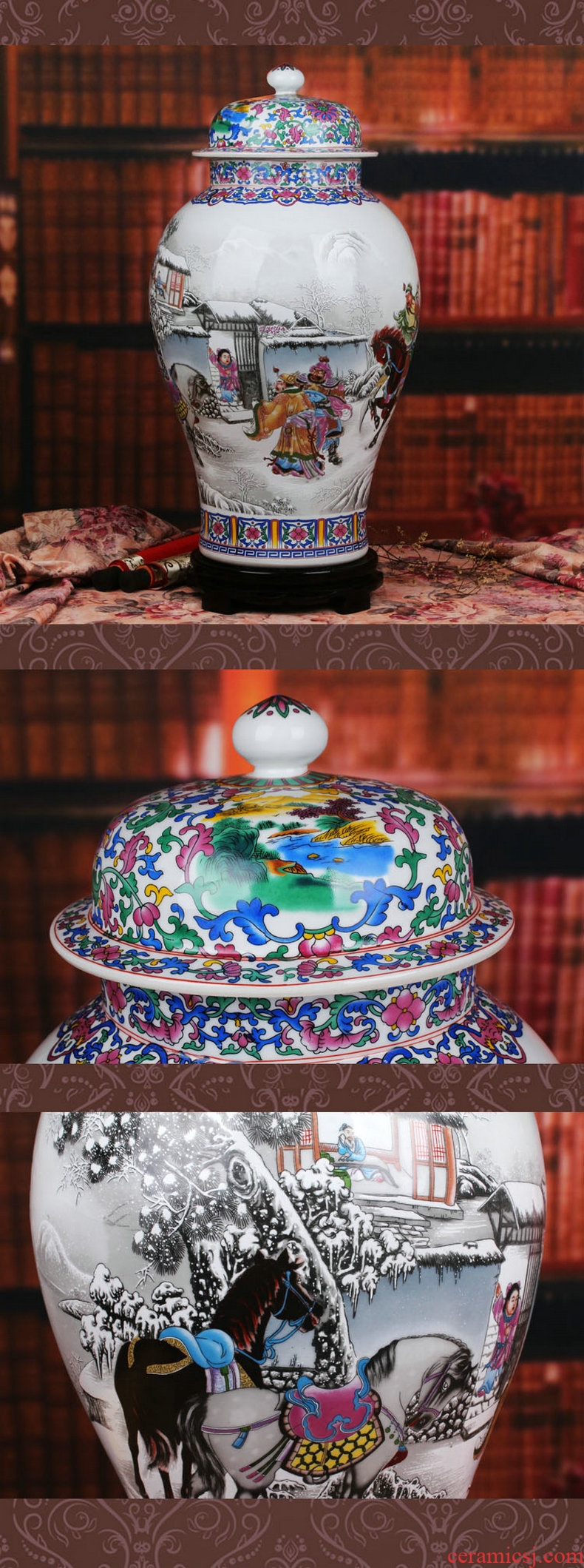 Chinese style classical jingdezhen ceramics powder enamel peace figure peony quail general pot of modern home furnishing articles