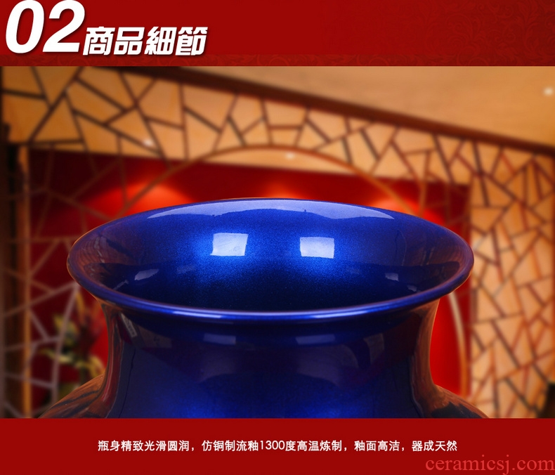 Jingdezhen ceramics high - grade crystal blue glaze glaze peony vases sitting room place, home decoration gifts