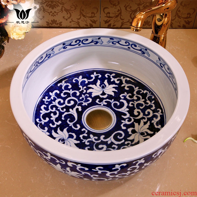 Hand - made ceramic art basin that wash a face to wash your hands wash basin on the blue and white porcelain basin basin toilet Chinese style restoring ancient ways