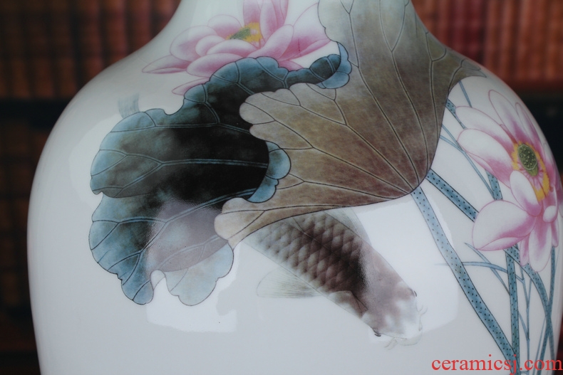 Jingdezhen ceramics in modern Chinese lotus fish more than lotus lotus seed big vase household furnishing articles