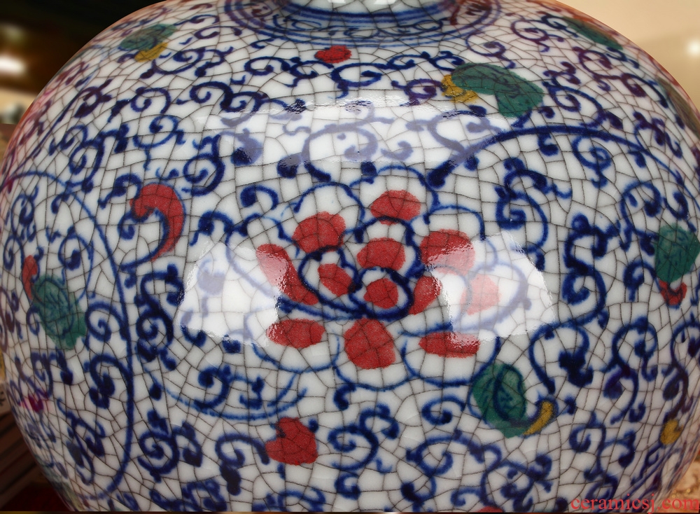 Jingdezhen ceramics classic hand - made color crack glaze pomegranate flowers of blue and white porcelain vase Chinese furnishing articles