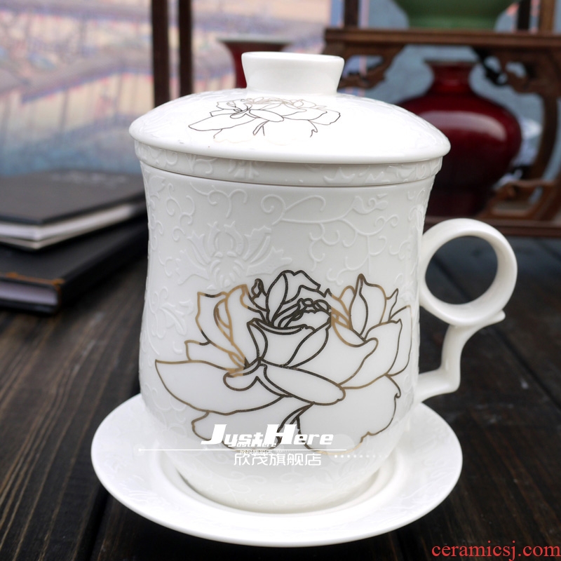 Jingdezhen ceramic cups water filter cup four cup suit individual cup of office home cup 350 ml