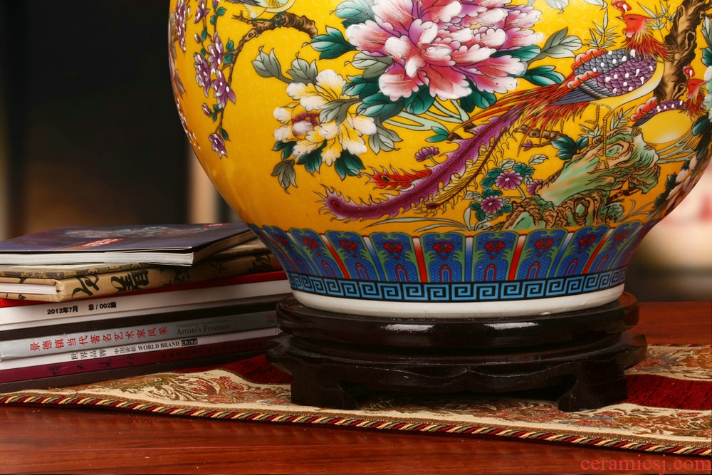 Jingdezhen ceramics Chinese antique yellow phoenix peony flower vases, classical household decorations furnishing articles