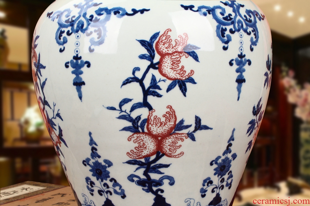 Jingdezhen ceramics hand - made youligong peach pomegranate flower grain general canister to Chinese classical furnishing articles