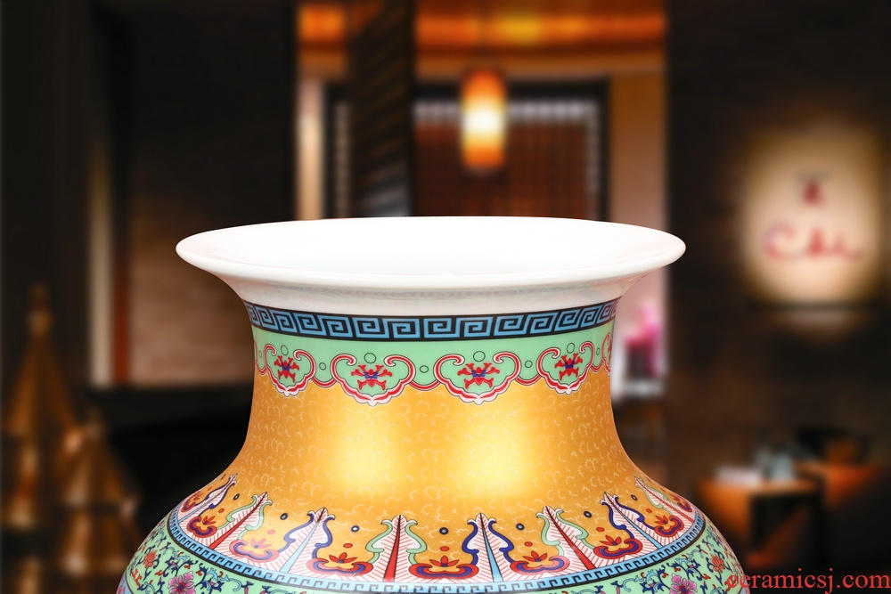 Archaize of jingdezhen ceramics colored enamel golden phoenix peony flower on large vases, modern furnishing articles