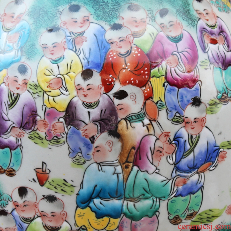 Jingdezhen ceramics hand - made pastel the lad figure of large vases, classical Chinese style living room home decoration