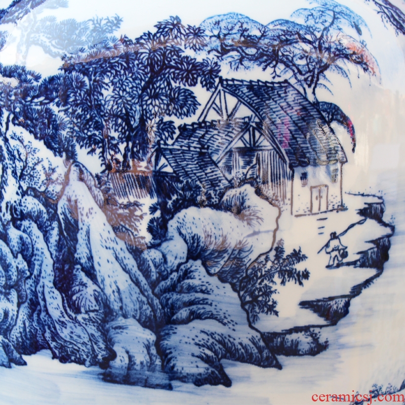 Jingdezhen ceramics hand - made modern blue and white landscape of large vase sitting room hall decoration decorative furnishing articles