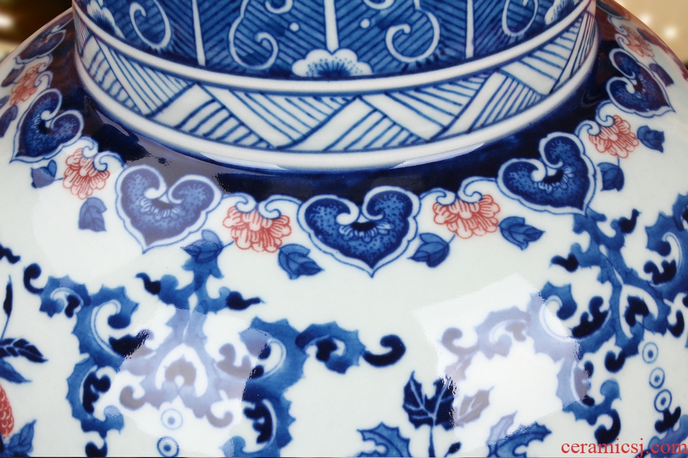 Antique hand - made porcelain of jingdezhen ceramics youligong double elephant peach pomegranate flower vase decoration