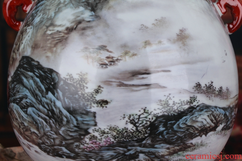 Modern Chinese jingdezhen ceramics pastel landscape deer head f tube large vases, Modern Chinese style furnishing articles