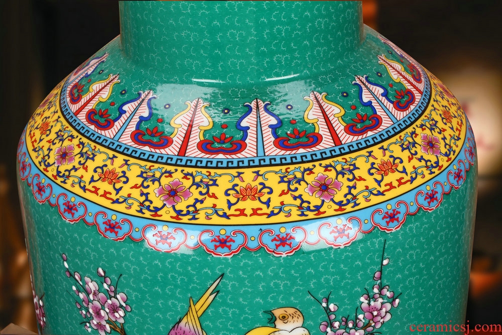 Jingdezhen ceramic vase peony flower on the phoenix landing big vase household enamel craft decoration furnishing articles