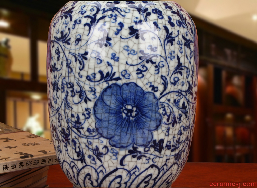 Archaize of jingdezhen ceramics up crack glaze blue and white flower east melon bottles of modern fashion household furnishing articles