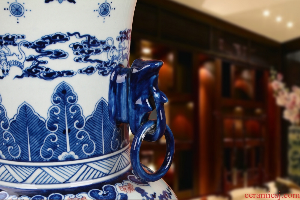 Antique hand - made porcelain of jingdezhen ceramics youligong double elephant peach pomegranate flower vase decoration
