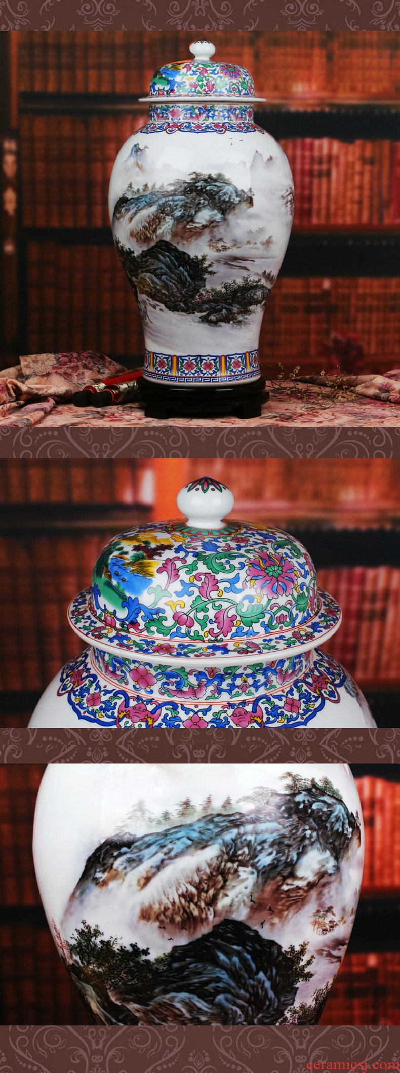 Chinese style classical jingdezhen ceramics powder enamel peace figure peony quail general pot of modern home furnishing articles