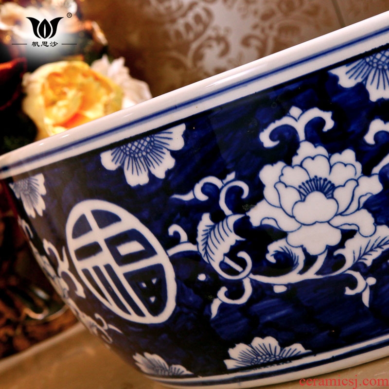Hand - made ceramic art basin that wash a face to wash your hands wash basin on the blue and white porcelain basin basin toilet Chinese style restoring ancient ways