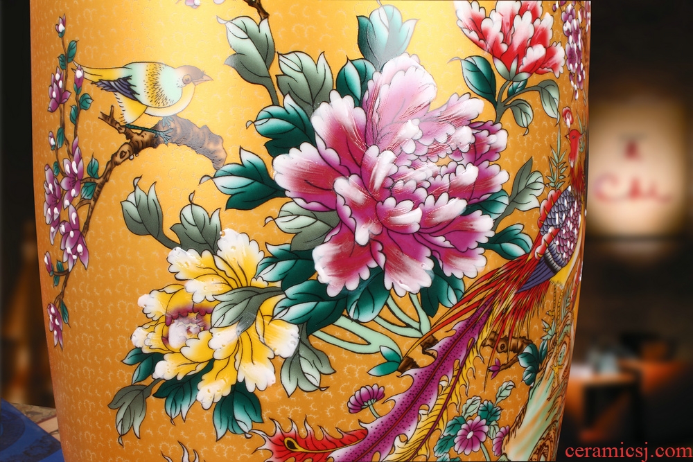 Archaize of jingdezhen ceramics colored enamel golden phoenix peony flower on large vases, modern furnishing articles