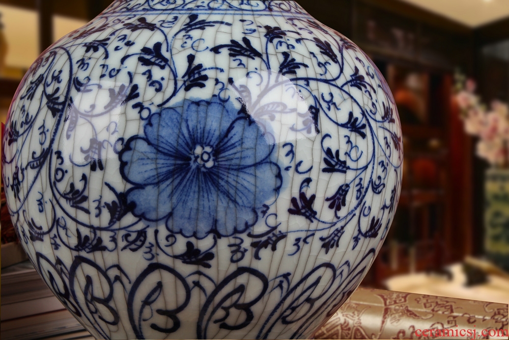 Antique blue and white porcelain of jingdezhen ceramics up crack glaze vase modern household adornment furnishing articles