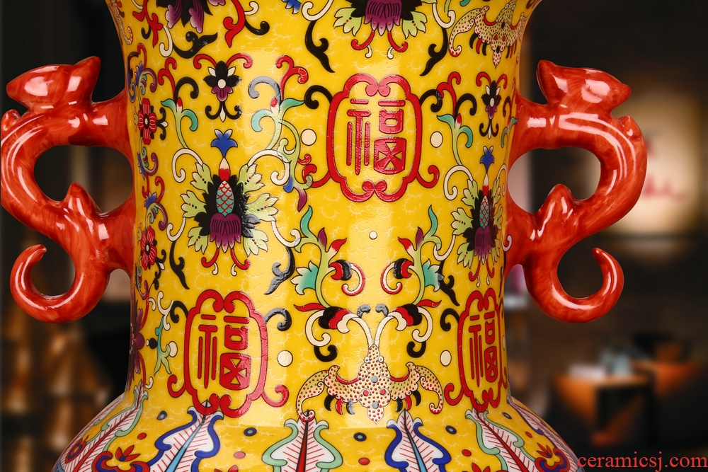 Jingdezhen ceramics classical Chinese ears porcelain enamel wanda vase home sitting room study adornment