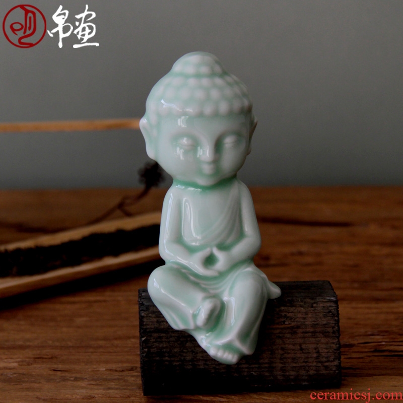 Shadow green ceramic small crossing their creative its elves tea pet/meditation figure of Buddha of record limit sweet comfort small tea pet