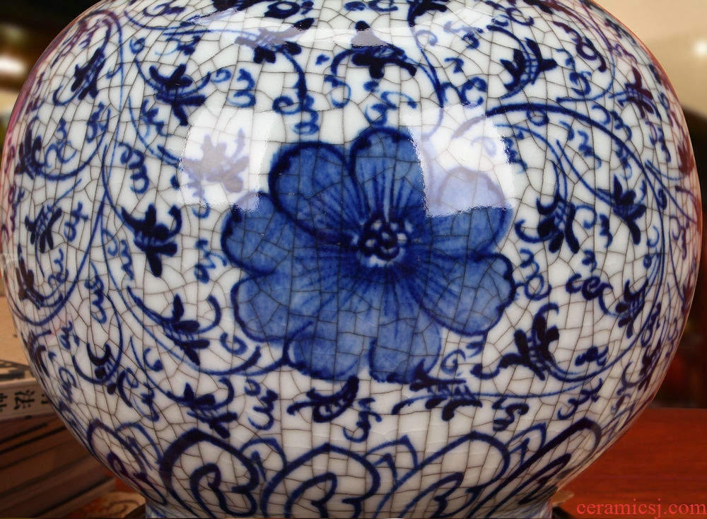Jingdezhen ceramics hand - made antique porcelain crack glaze flower vases, modern Chinese style classical crafts