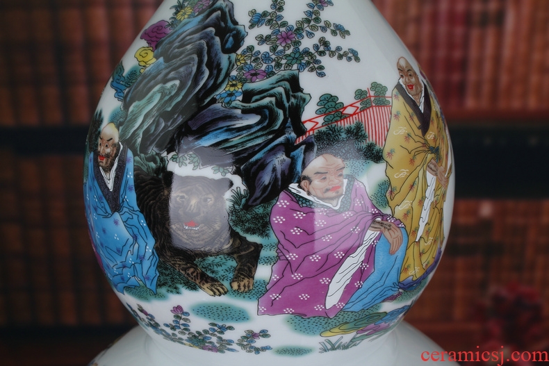 Chinese jingdezhen ceramics 18 arhats pastel big gourd vases, modern furnishing articles of Chinese style household decoration