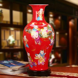 Modern Chinese jingdezhen ceramics China red lad of large vase wedding anniversary celebrations furnishing articles