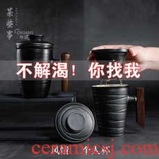 Famed coarse pottery bowl with only three tureen ceramic cups large black pottery tea tureen kung fu tea set household restoring ancient ways