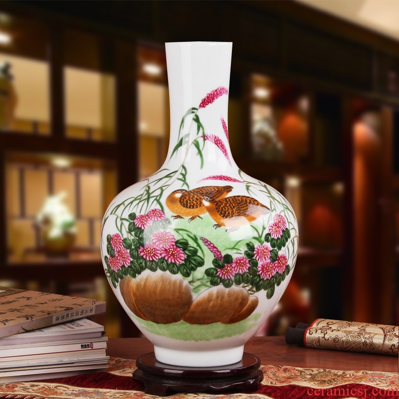 Hu, high - grade gift porcelain vase hand - made works of jingdezhen ceramics quail tree