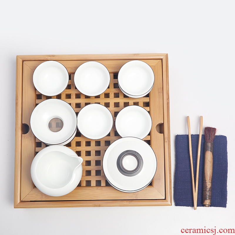 The Product porcelain hui xuan wen zen tea set square bamboo tea tray was kung fu tea set of a complete set of ceramics