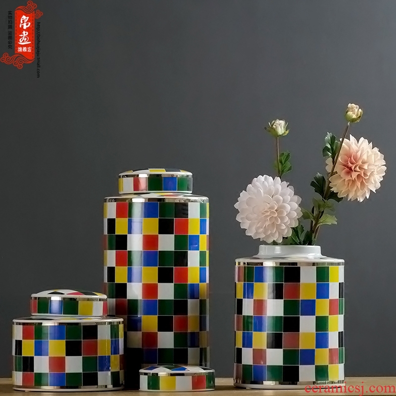 Jingdezhen porcelain pot vase sitting room between European example of new Chinese style household decorates porch creative drum furnishing articles