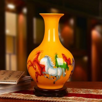 Jingdezhen ceramics gold straw yellow five jun figure horse furnishing articles decoration vase Chinese study arts and crafts