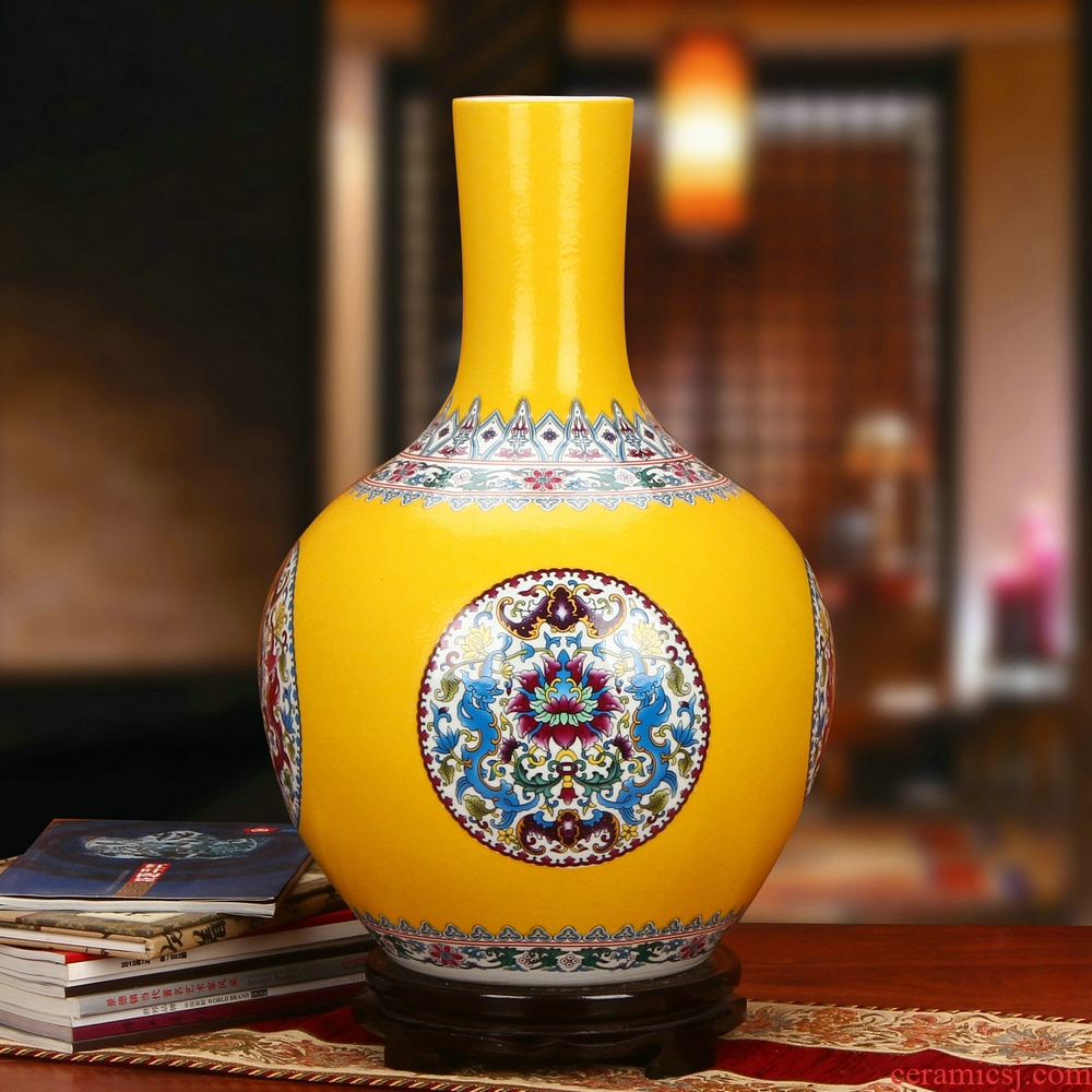 Yellow colored enamel porcelain of jingdezhen ceramics steak flower celestial big vase furnishing articles fashionable household decoration decoration