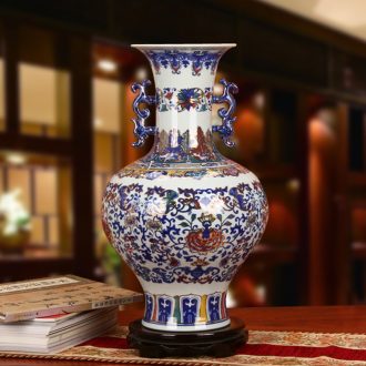 The see colour blue and white porcelain of jingdezhen ceramics high - grade hand - made ears around flower vases, Chinese style household furnishing articles