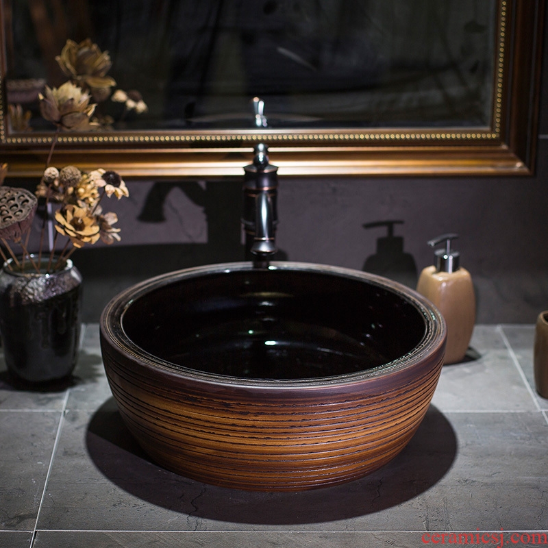 Jingdezhen ceramic lavatory black glaze line stage basin restoring ancient ways round the sink water basin of Chinese style basin that wash a face