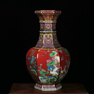Jingdezhen ceramics vase archaize colored enamel HongLiu party with four bottles of modern Chinese style household furnishing articles