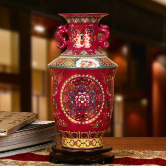 Jingdezhen ceramics high - grade crystal glaze rosy ears around branch lotus bottles of modern Chinese style furnishing articles decoration