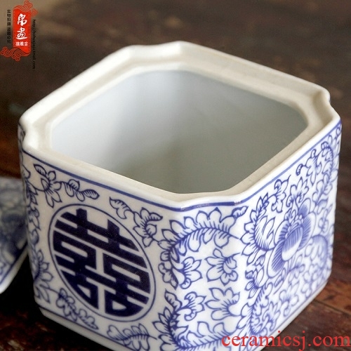Porch receive furnishing articles of jingdezhen ceramic classical happy character of blue and white porcelain pot home sitting room ark, small decorative flower arrangement