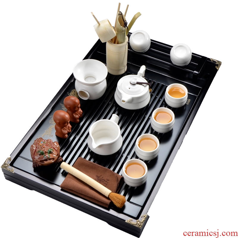 JiaXin tea tea set tea sea contracted household up ceramic tea Chinese kung fu of a complete set of solid wood tea tray
