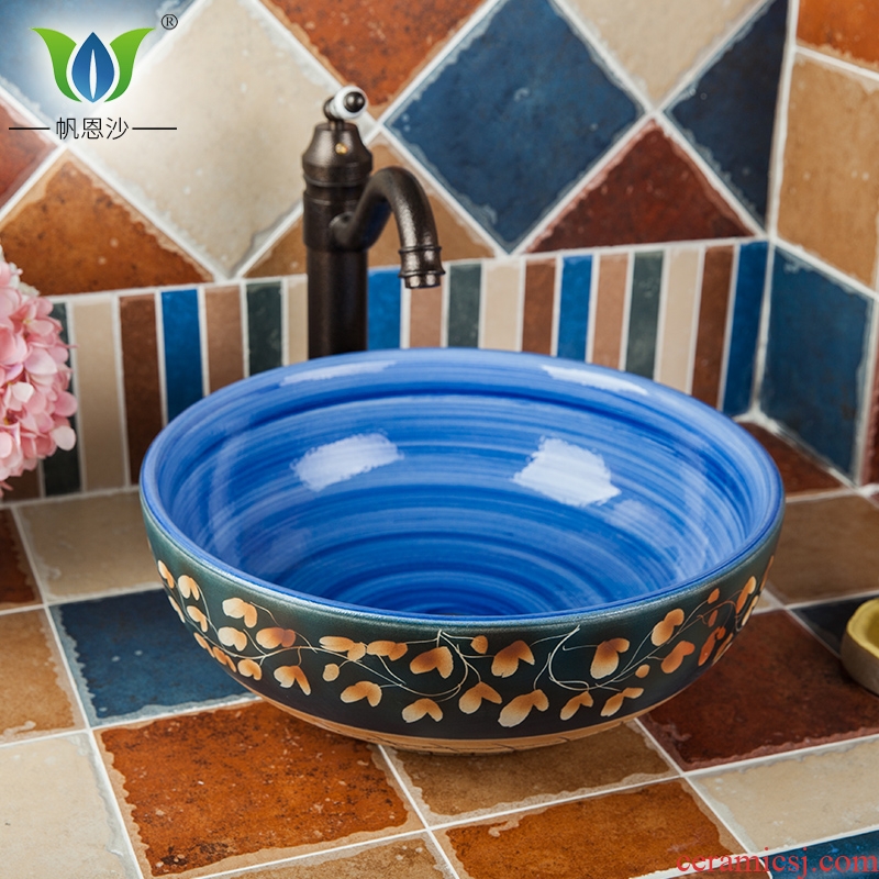 The sink basin round art ceramics on small bowl lavatory basin household basin stage basin of restoring ancient ways