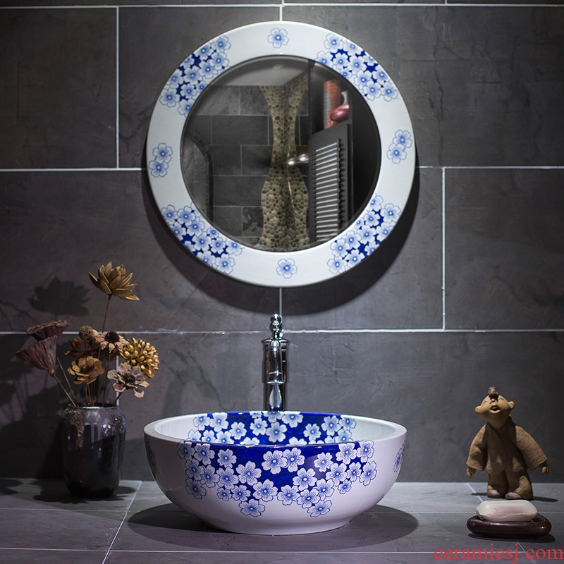 The stage basin round Chinese blue and white hand basin bathroom sinks ceramic basin of The stage of The basin that wash a face