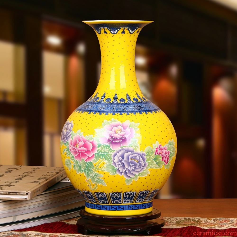 Jingdezhen ceramics high - grade enamel see colour yellow vase peony riches and honour of Chinese style decorates a style home furnishing articles