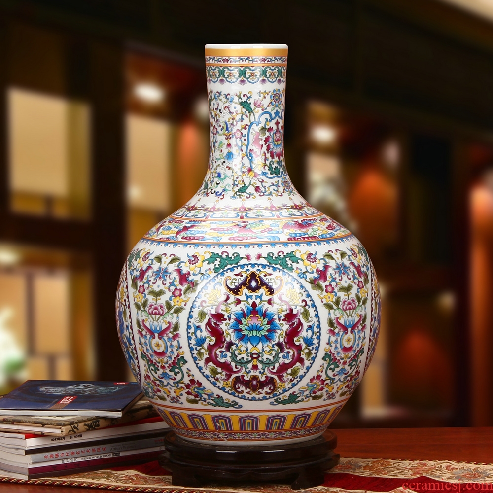Archaize of jingdezhen ceramics powder enamel bound branch lotus celestial sphere of large vases, Chinese style household crafts are set