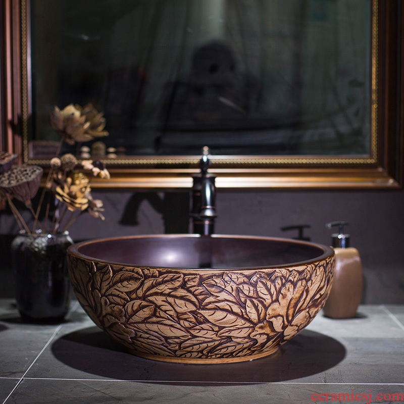 Ceramic art basin on its small size European peony circular household lavatory toilet sink basin