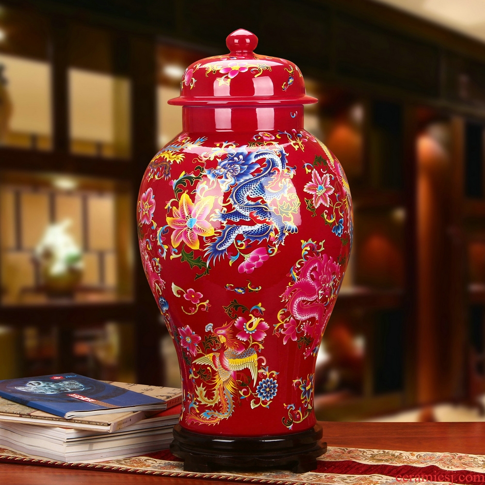 Jingdezhen ceramics Chinese mei red in extremely good fortune general pot vase fashion home decoration furnishing articles