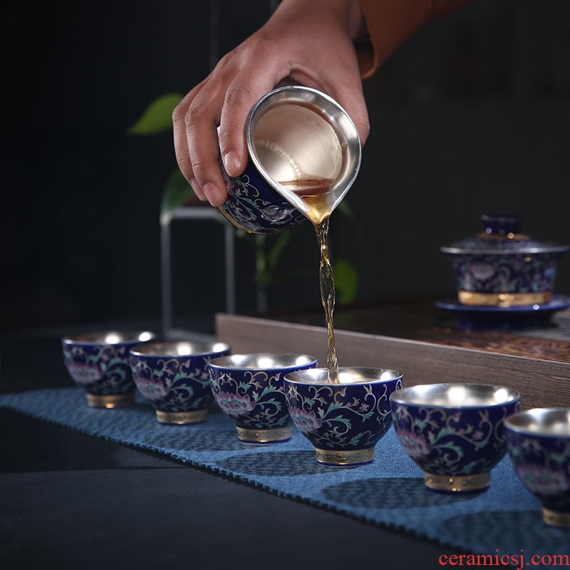 The Product of jingdezhen porcelain remit tasted silver gilding ji grilled blue flower fair keller pastel rolling line hand paint points of tea, tea sets