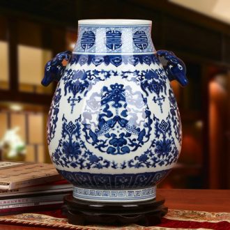 Jingdezhen ceramics antique hand - made sweet grain deer head statute of the cylinder and vase of blue and white porcelain was classical furnishing articles