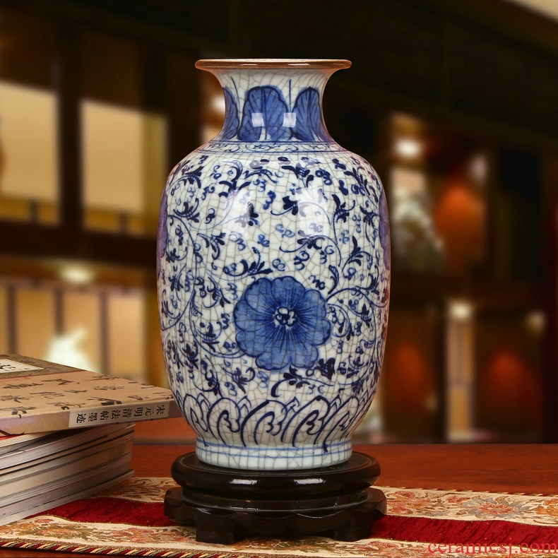 Archaize of jingdezhen ceramics up crack glaze blue and white flower east melon bottles of modern fashion household furnishing articles