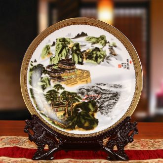 Jingdezhen ceramics penglai pavilion and sit hang dish plate faceplate modern furnishing articles of Chinese style household decoration