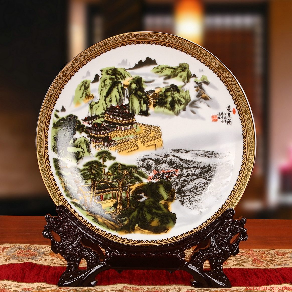Jingdezhen ceramics penglai pavilion and sit hang dish plate faceplate modern furnishing articles of Chinese style household decoration