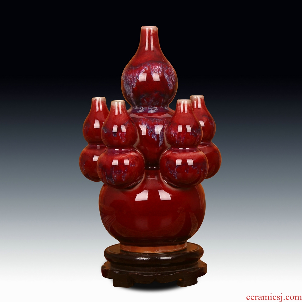 Jingdezhen ceramic vase archaize of jun porcelain up become red glaze five sub - ka gourd vases, Chinese style furnishing articles