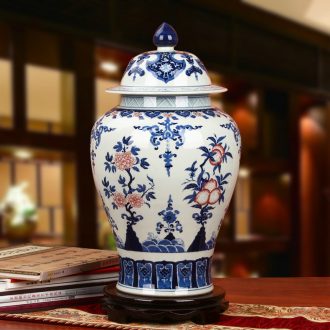 Jingdezhen ceramics hand - made youligong peach pomegranate flower grain general canister to Chinese classical furnishing articles